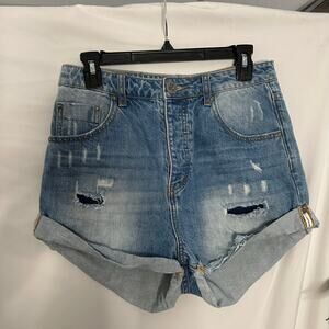 One x One Teaspoon High Waist Distressed Cuffed Denim Shorts Size 29